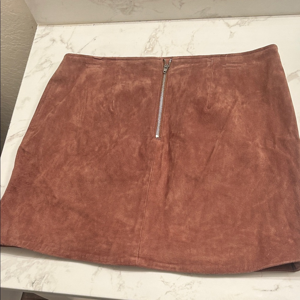 [BLANKNYC] Suede Leather Mini Skirt Rose Mauve Moto Zipper Size 31 US 12 Y2K 90s - Picture 4 of 4